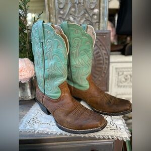 Ariat Legend brown green leather western boots Womens 9 style 15840